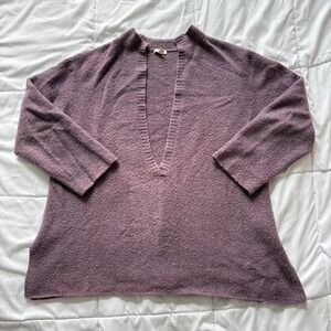J. Jill Stretch Wool Blend Boucle Knit V-Neck Tunic Sweater Mauve Purple XLP